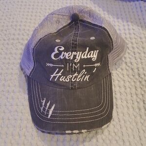 Everyday I'm Hustlin' Distressed Adjustable Baseball Hat